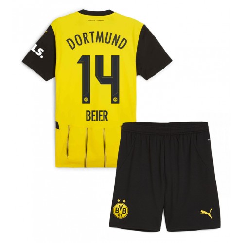 Otroški Nogometni dresi Borussia Dortmund Maximilian Beier #14 Domači 2024-25 Kratek Rokav (+ Kratke hlače)